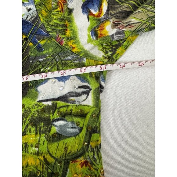 Collections L Vibrant Granny 3/4 Sleeve Barn Birds Floral Sequin Country Grandma - Picture 9 of 10